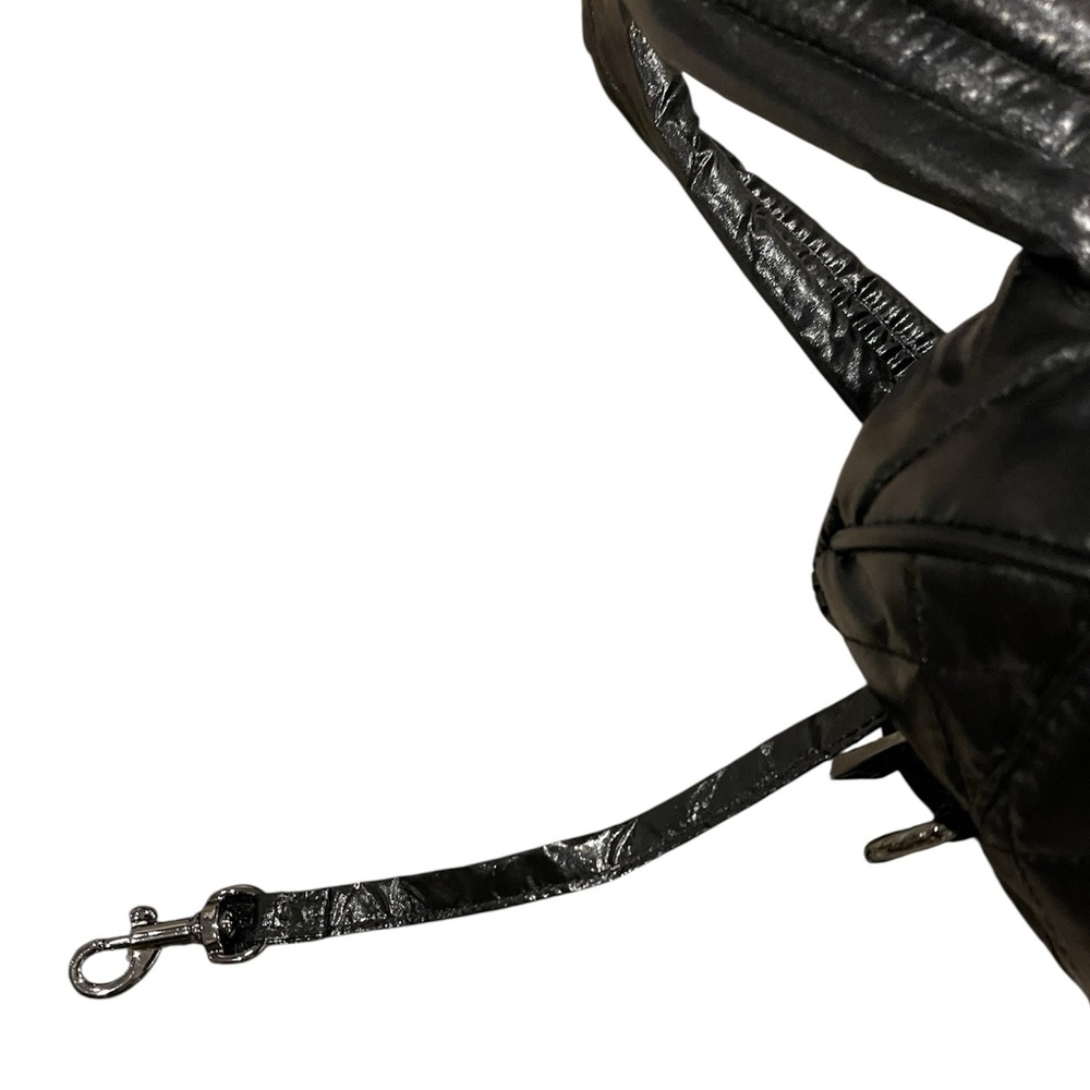 Oliver Thomas Quilted Patent Mini Duffel Bag Black Puffer Purse - Picture 12 of 16